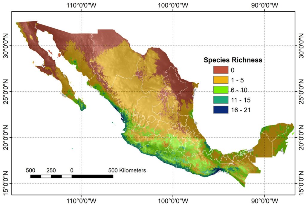 Figure 10. Species richness model of 24 Cerambycidae species in México.